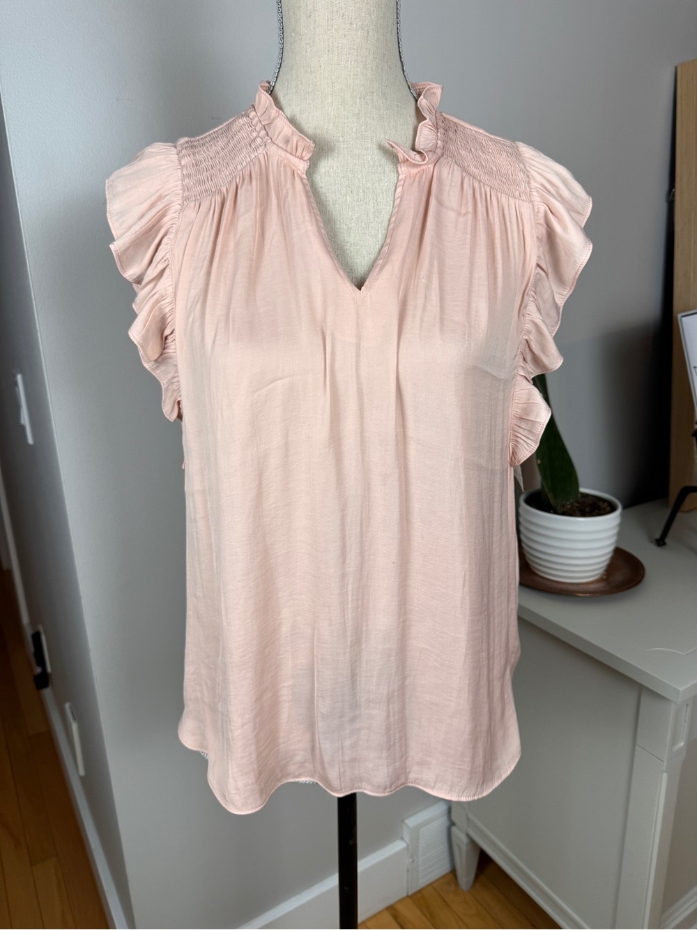 Women’s Blouse with Ruffle Sleeves - Blush Pink